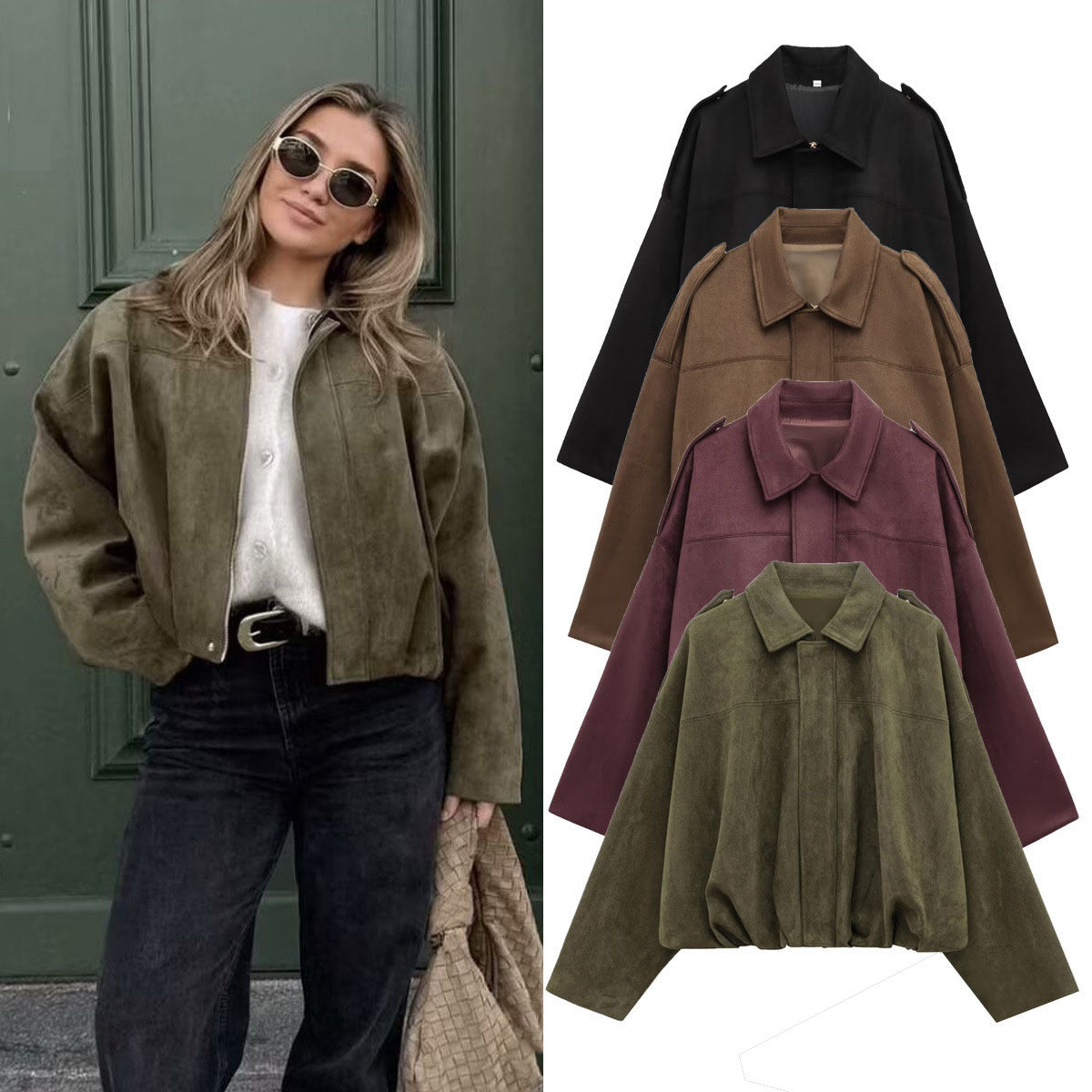 Faux Suede Texture Pilot Jacket - Men's Casual Zip Up Coat with Soft Touch Finish for Daily Wear by DERILUJA LLC