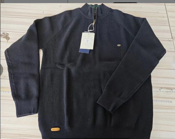 Men's Zipper Stand Collar Knitted Sweater Fashion Slim Solid Color Long Sleeve Half Turtleneck Top Men's Clothing by My Store