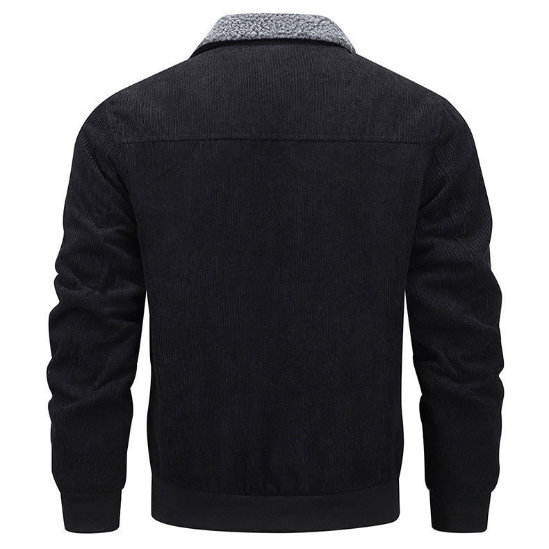 Winter Lapel Fleece Jacket With Pockets Warm Thicken Cotton Coat Men's Clothing by DERILUJA LLC