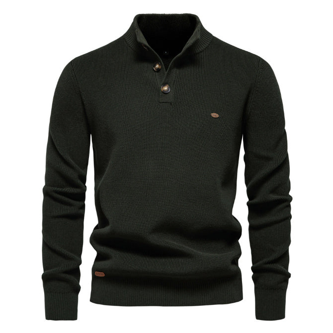 Men's Zipper Stand Collar Knitted Sweater Fashion Slim Solid Color Long Sleeve Half Turtleneck Top Men's Clothing by My Store