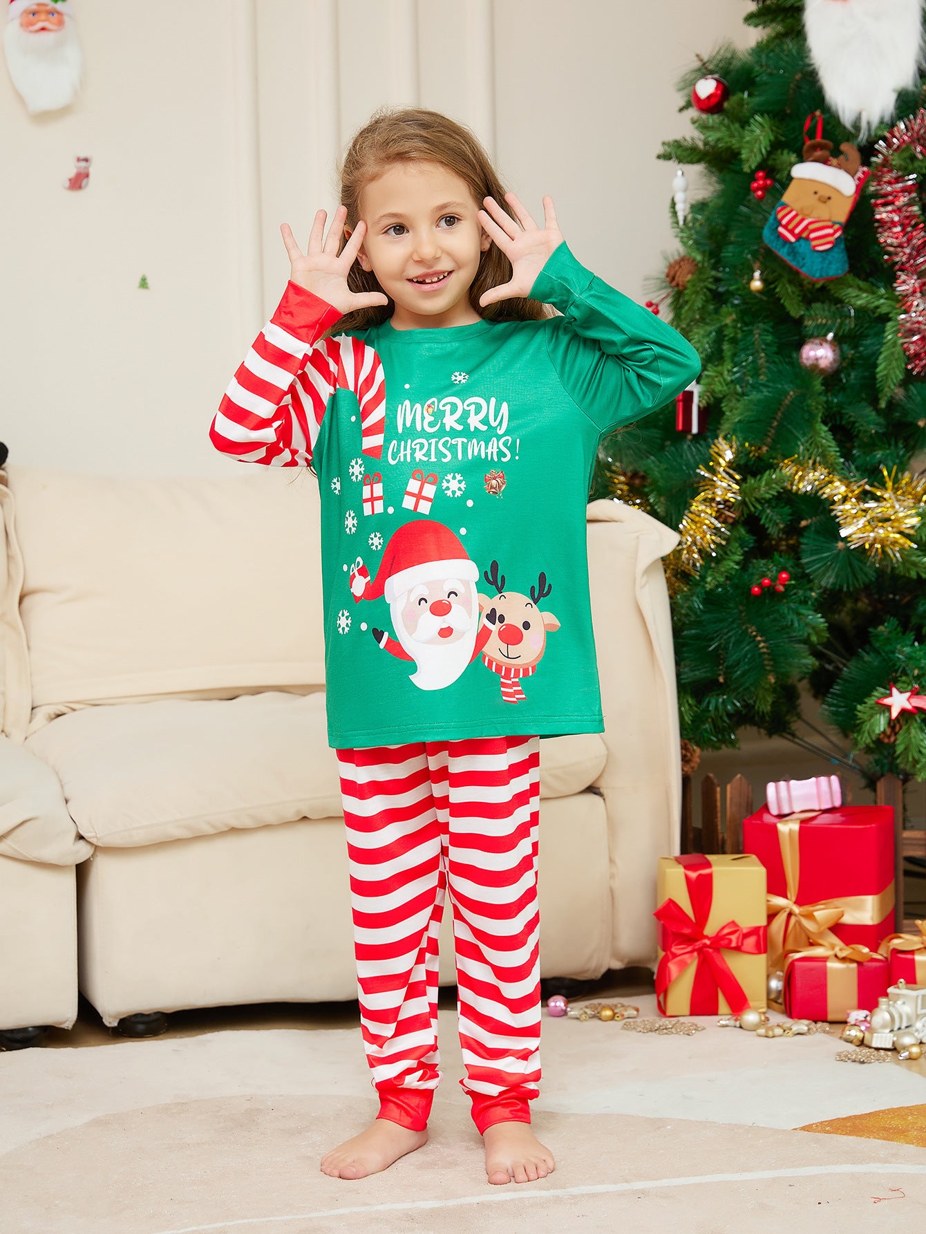New Cartoon Santa Claus Letter Printing Parent-child Christmas Pajamas Home Wear Suit by My Store