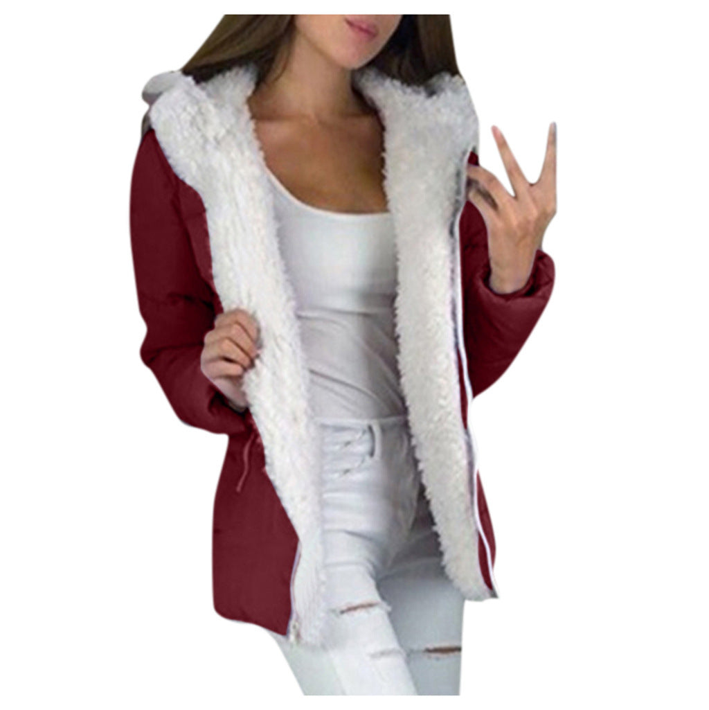 Fleece-lined Cardigan Hooded Coat Cotton-padded Jacket by My Store