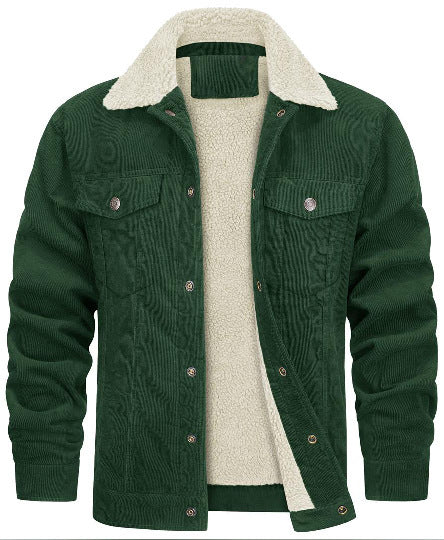 Corduroy Lapel Long Sleeve Plush Jacket Coat by My Store