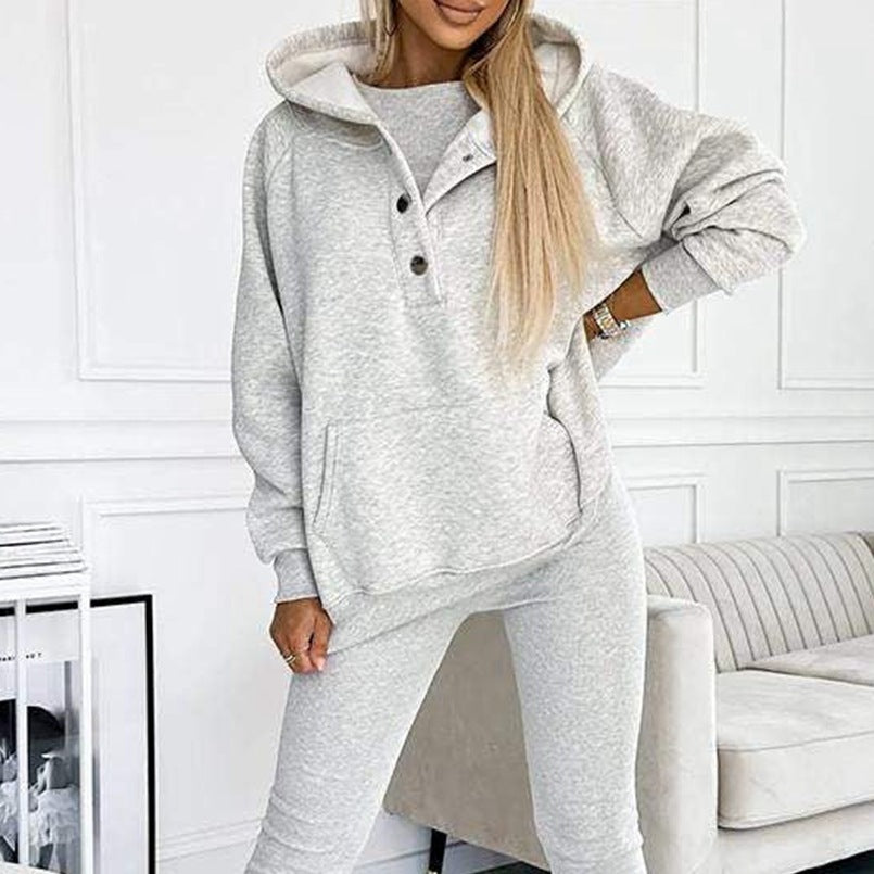 3pcs Women's Sports Suit Loose Hooded Pockets Sweatshirt And Vest And Slim Trousers by My Store