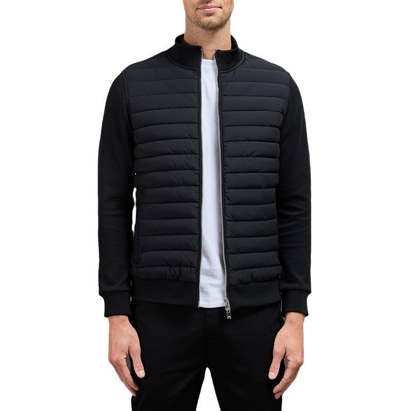 Lightweight Stand Collar Coat For Men Fashion Stitching Knitted Jacket Winter Outwear by My Store