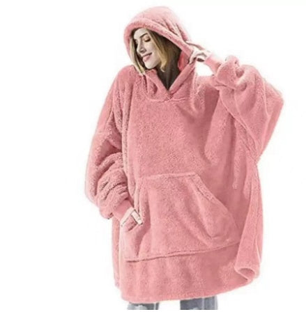 Hoodie Sweatshirt With Big Pocket Tops Sweater Comfortable Loose Double-Sided Fleece Thicker Wearable Blanket by DERILUJA LLC