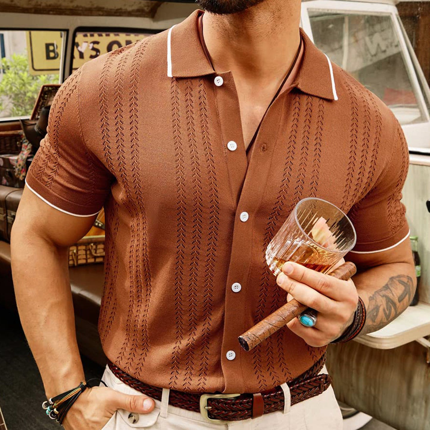 Short-sleeved Polo Shirt Summer Button Lapel Top Fashion Business Men's Clothing by DERILUJA LLC