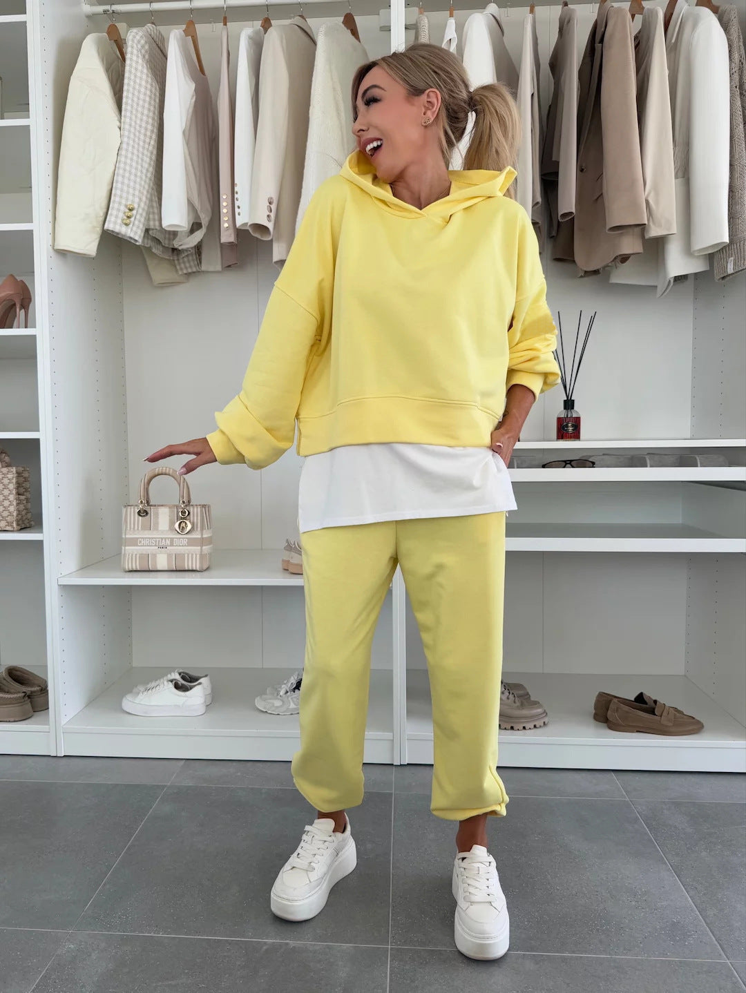 Hooded Sweatshirt Suit Loose Long Sleeve False Two-piece Tops And Jogger Sports Trousers Casual Spots Set For Women's Clothing by My Store