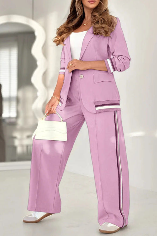 2 Pcs Set Women Suit Coat Pants Suit Lapel Long Sleeves Lady Jacket Wide Leg High Waist Trousers Female Commuting Office Outfit by My Store
