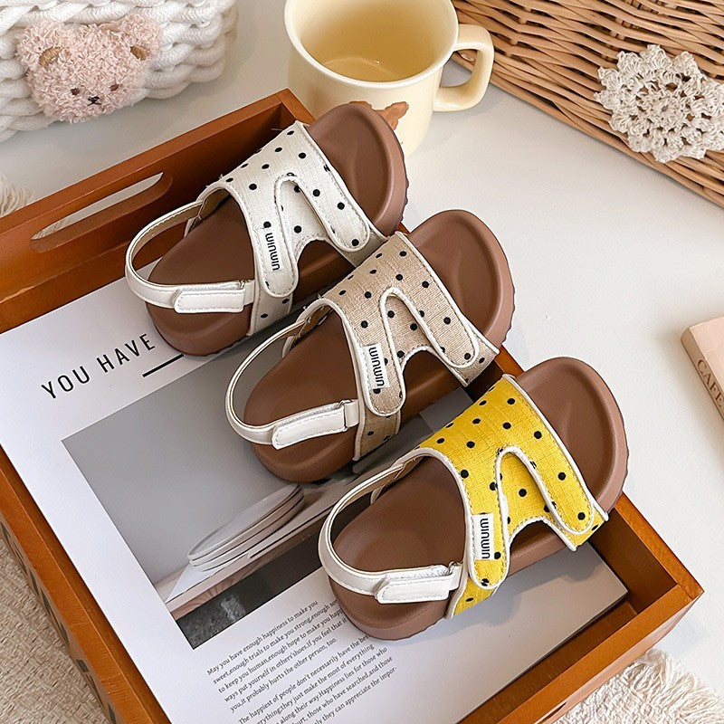 2026 Summer New Kids Sandals, Soft Light Sole Girls Shoes, Fashion Polka Dot Hook & Loop Beach Shoes For Little Middle Big Kids by DERILUJA LLC