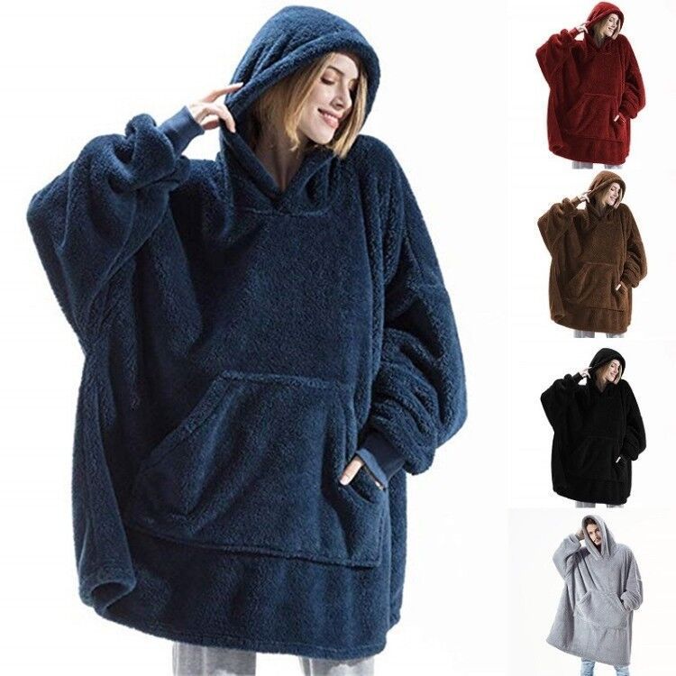 Hoodie Sweatshirt With Big Pocket Tops Sweater Comfortable Loose Double-Sided Fleece Thicker Wearable Blanket by DERILUJA LLC