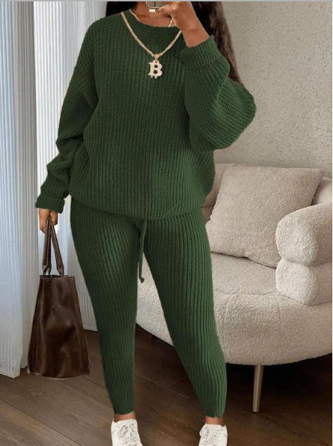 Winter Ribbed Knit Suits Fashion Loose Pullover Sweater Top And Drawstring Pants For Women Trouser Set Clothing by My Store