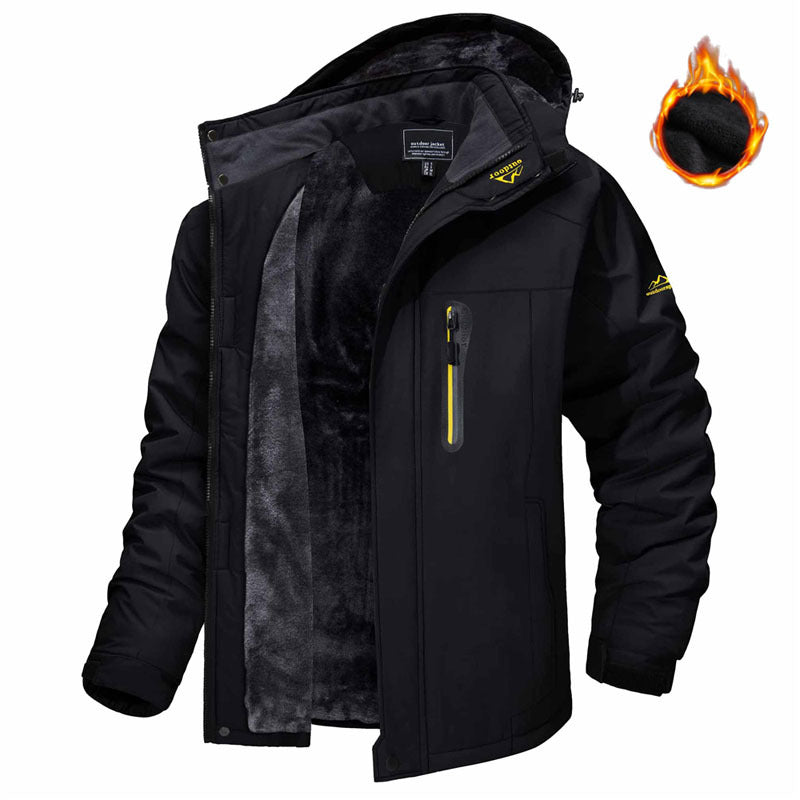 Winter Hooded Jacket Fashion Casual Warm Fleece Coat Windproof Rainproof Parka Windbreaker Men's Top by DERILUJA LLC