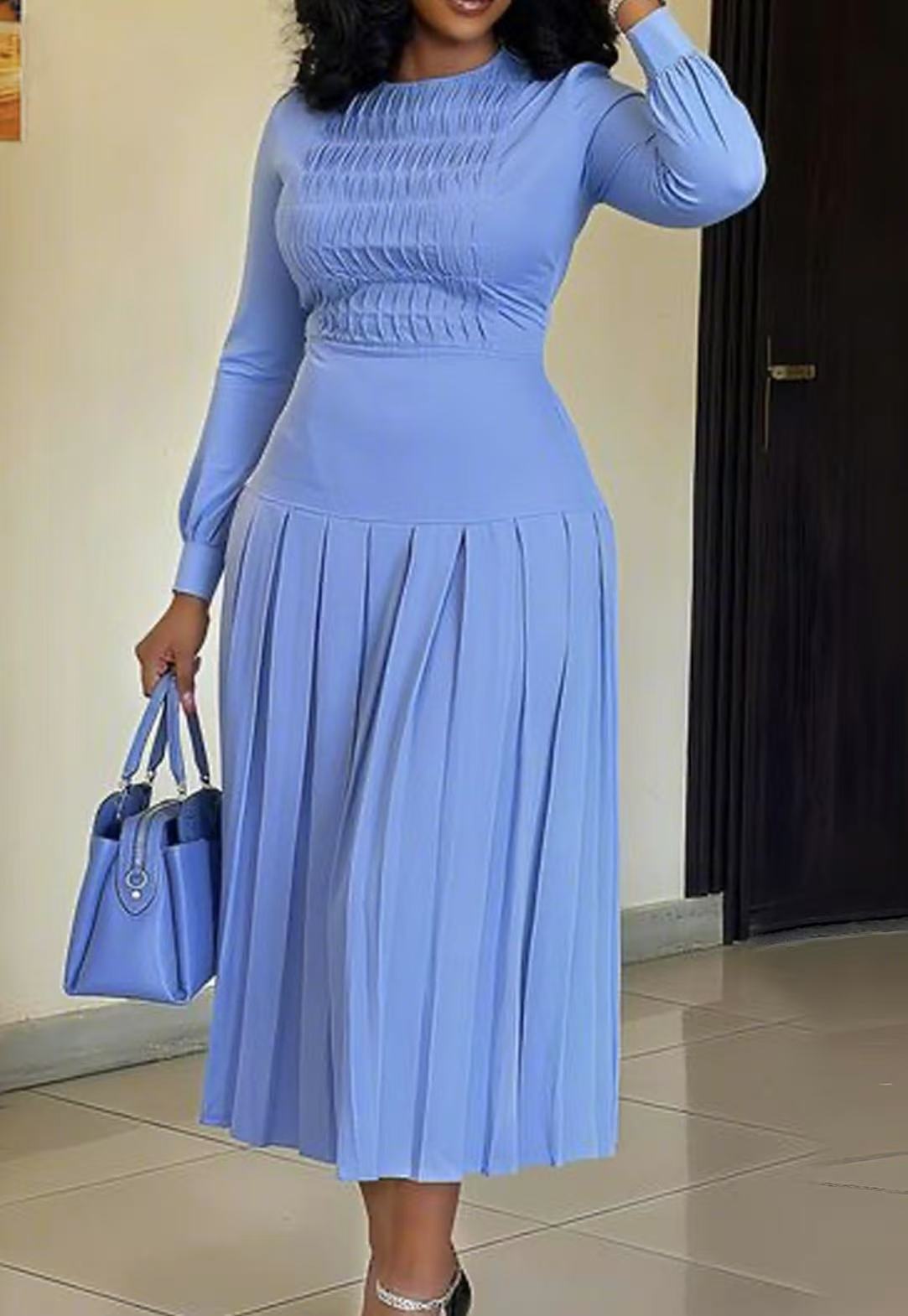 Fashionable Long-Sleeve Solid-Color Dress For Women by DERILUJA LLC