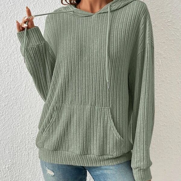 Fashion Drawstring Long-sleeved Hooded Sweatshirt With Pockets Solid Sunken Stripe Hoodie Knitwear Womens Clothing by DERILUJA LLC