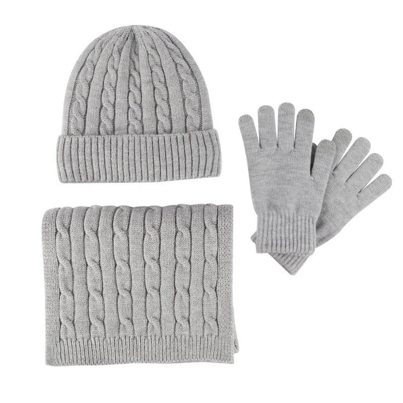Knitting Hat Scarf And Gloves Three-piece Set by My Store