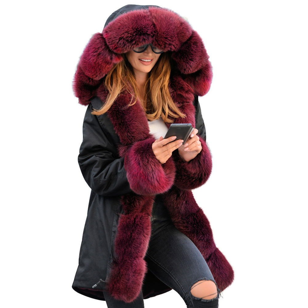 Cotton-padded Jacket Fur Collar Coat Hooded by DERILUJA LLC