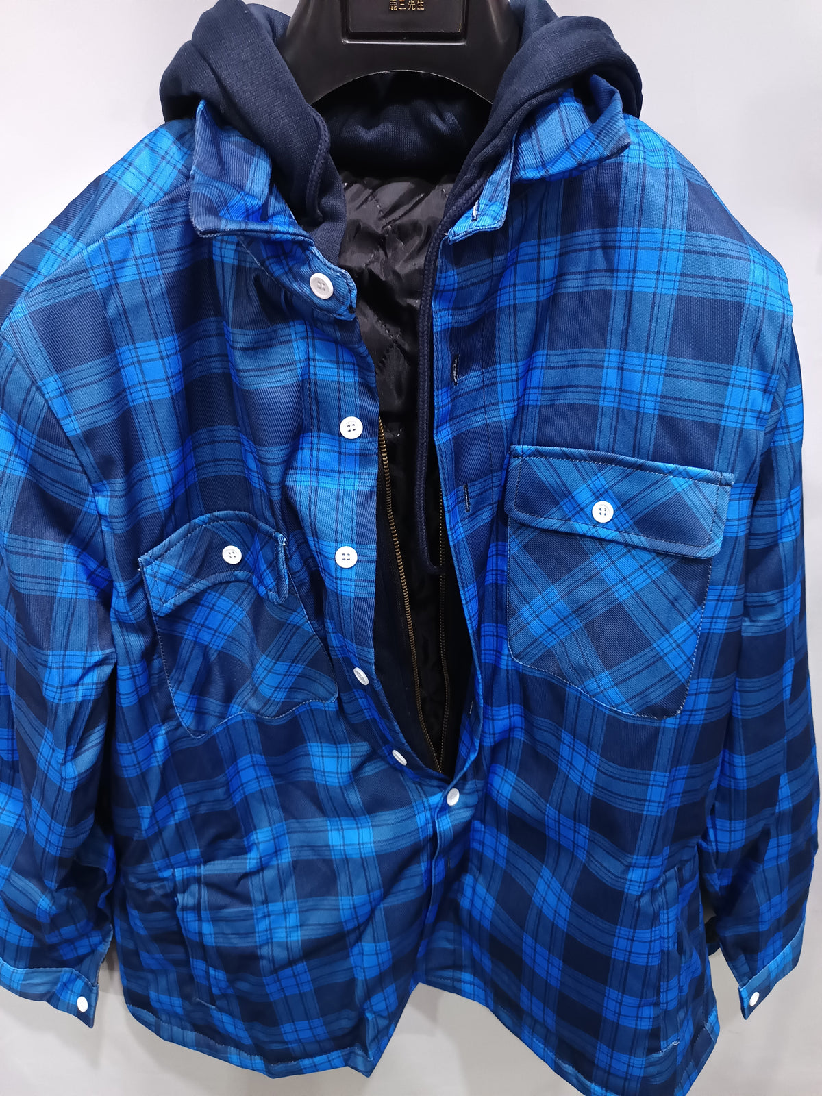 Men's Plaid Hooded Coat Winter Warm Button Zip-up Jacket Fashion Casual Thick Padded Long Sleeves Outerwear Clothing by DERILUJA LLC