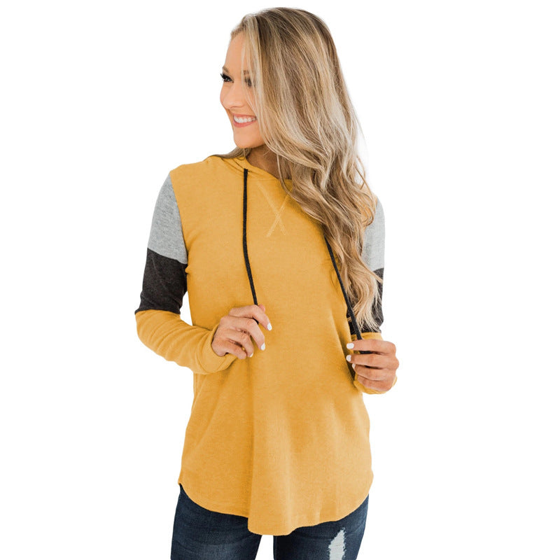 Top Loose Design Hoodie Long-sleeved Contrast Sweater by Badon Shop LLC