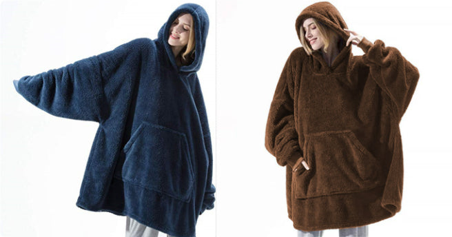 Hoodie Sweatshirt With Big Pocket Tops Sweater Comfortable Loose Double-Sided Fleece Thicker Wearable Blanket by DERILUJA LLC