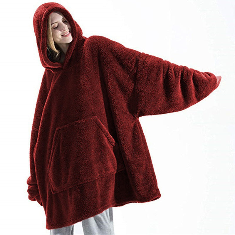 Hoodie Sweatshirt With Big Pocket Tops Sweater Comfortable Loose Double-Sided Fleece Thicker Wearable Blanket by DERILUJA LLC