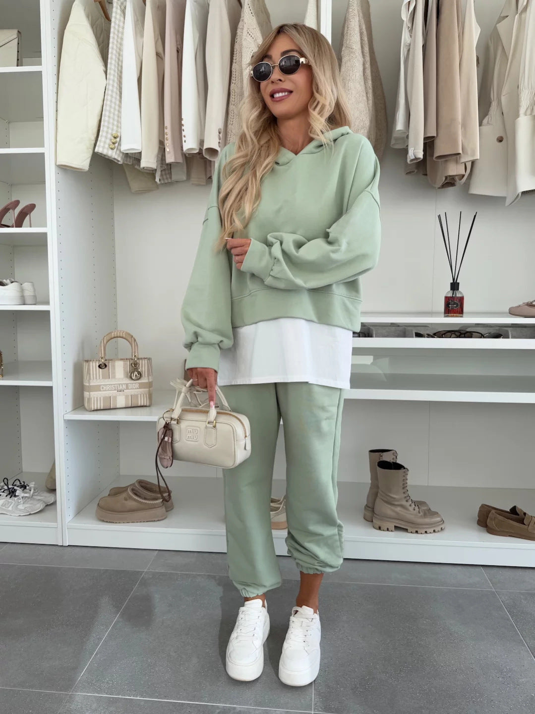Hooded Sweatshirt Suit Loose Long Sleeve False Two-piece Tops And Jogger Sports Trousers Casual Spots Set For Women's Clothing by My Store