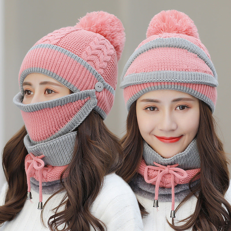 Winter Hat For Women 3pcs Knitted Beanie Hat Scarf Set Warm Hat by My Store