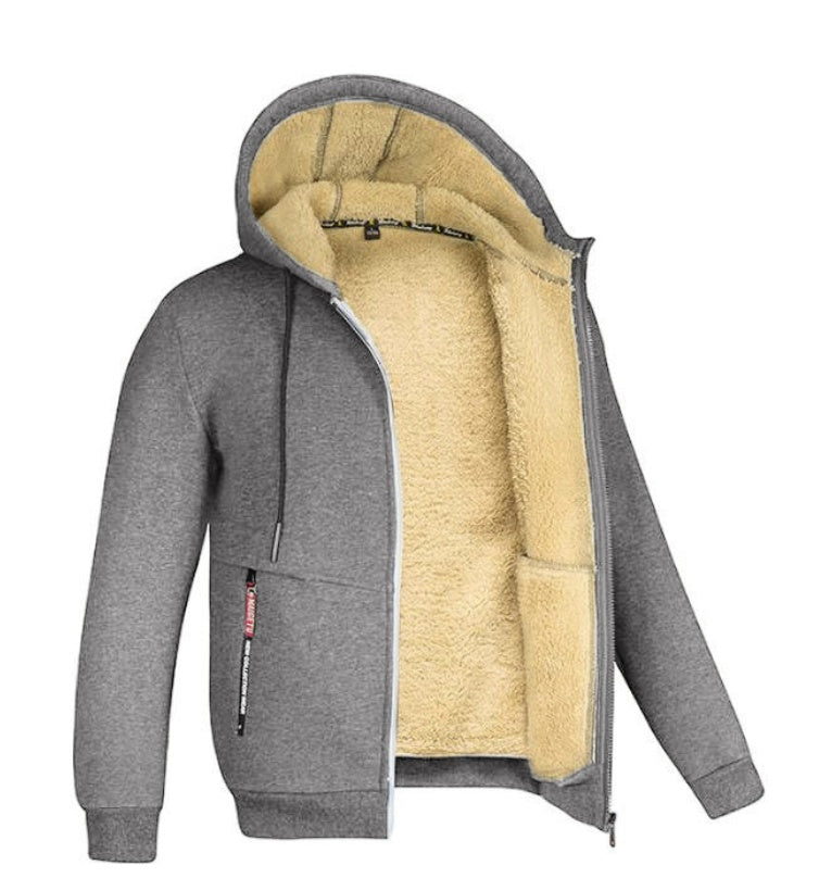 Hooded Fleece Plus Thick Lamb Fleece Cardigan Sweater by My Store