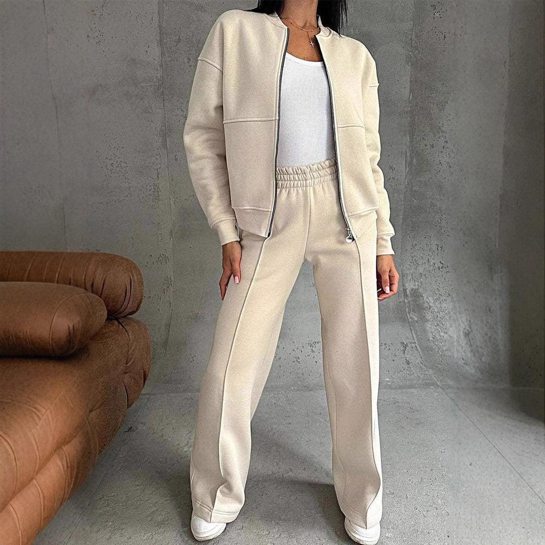 Women's Sports Suits Zipper Jacket And Wide Leg Pants Two-piece Set by My Store