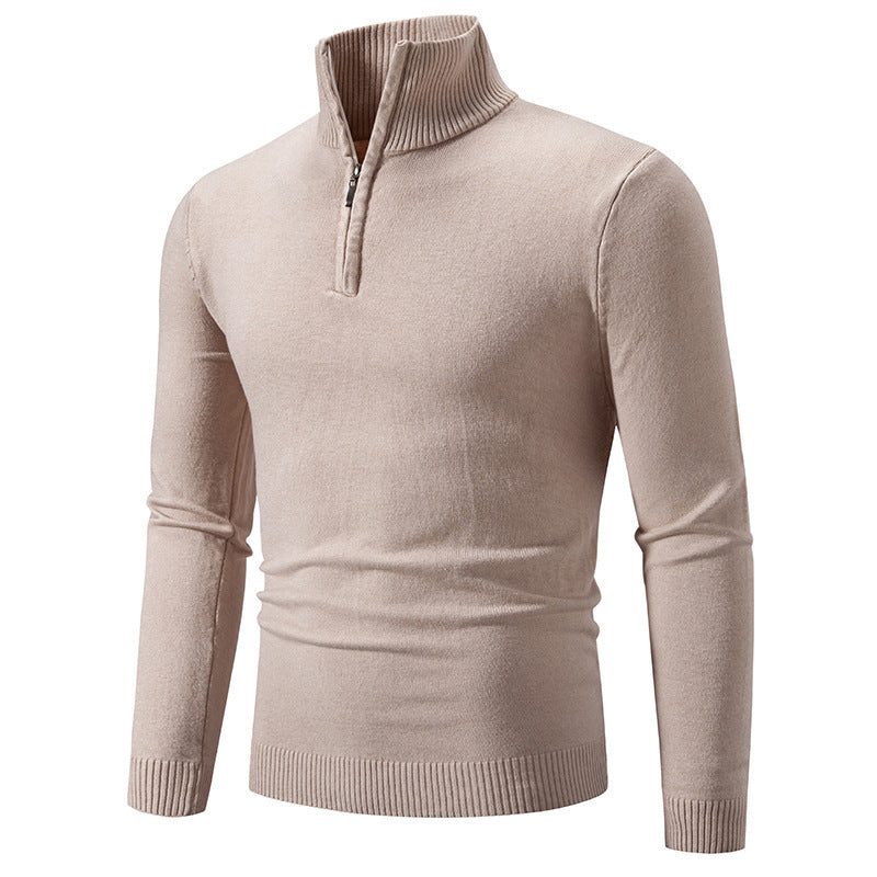 Zip-up Turtleneck Pullover Men's Long Sleeved Sweater by My Store