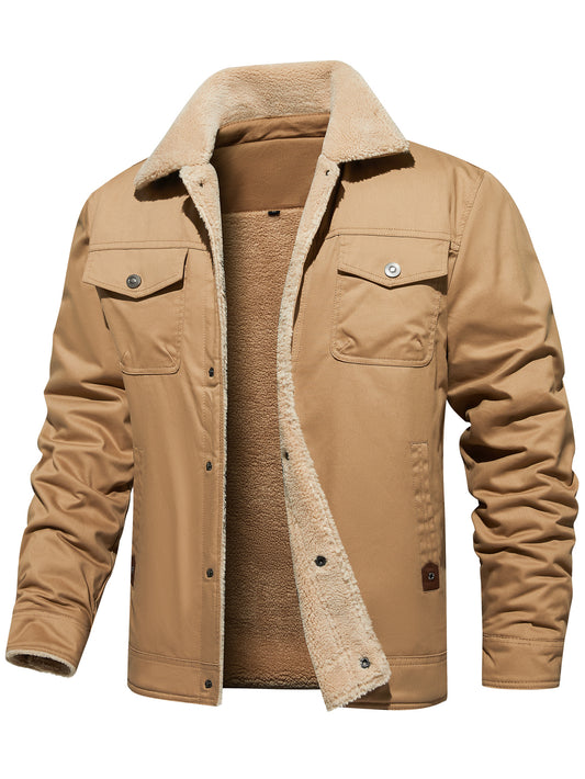 Men's Winter Jacket Lined Sherpa Jacket Warm Trucker Coat Multi Pocket by DERILUJA LLC