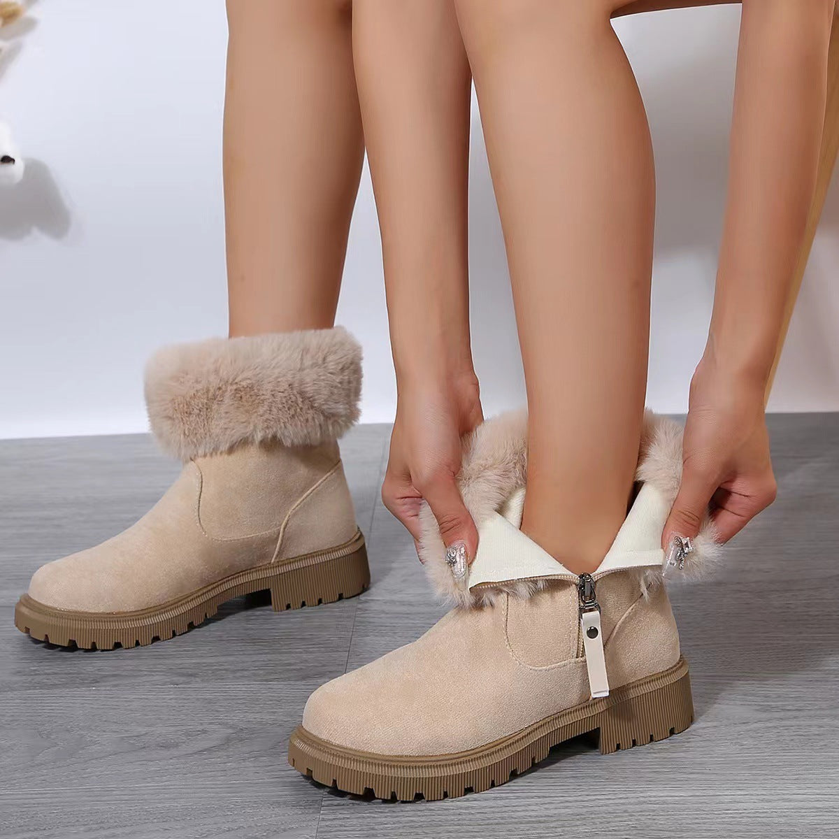 Warm Plush Boots Winter Fashion Side-Zipper Snow Boot For Women Outdoor Thickened Low-heelded Shoes by DERILUJA LLC