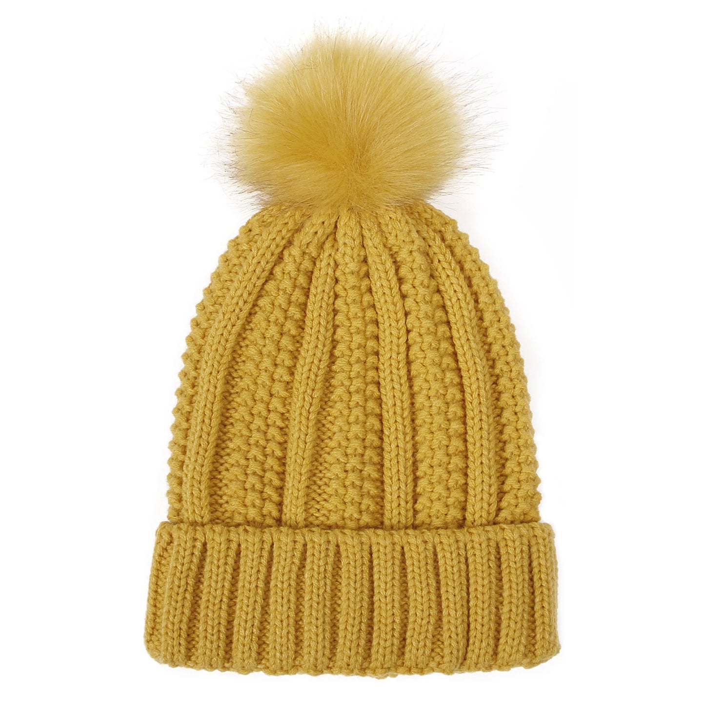 Winter Knitted Hats Fashion Stretchy Lined Skull Hats For Women Faux Fur Pom Pom Hat Keep Warming Beanie Hat by DERILUJA LLC