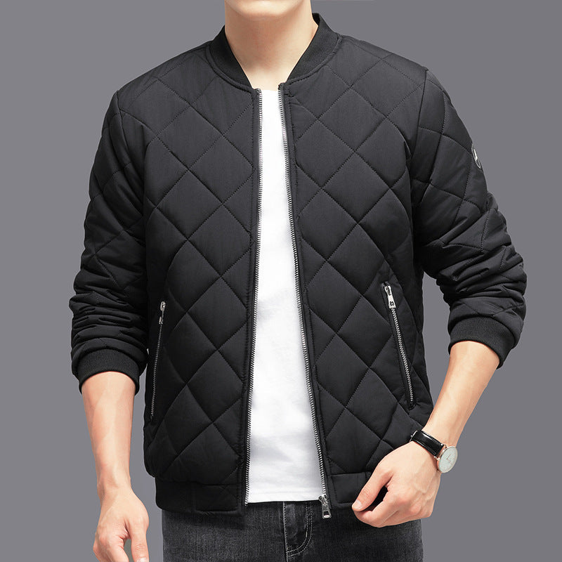 Fashion Rhombic-sewing Design Cotton Coat Winter Warm Thickened Baseball Jacket Casual Solid Color Outwear Clothing For Men by My Store