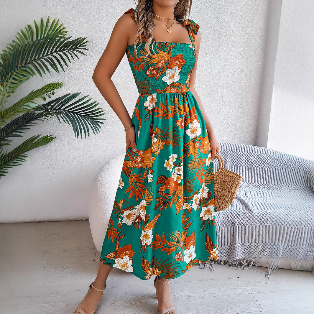 Flowers Print Suspender Corset Dress Ins Fashion Holiday Beach Long Dresses Summer Clothing For Women by DERILUJA LLC