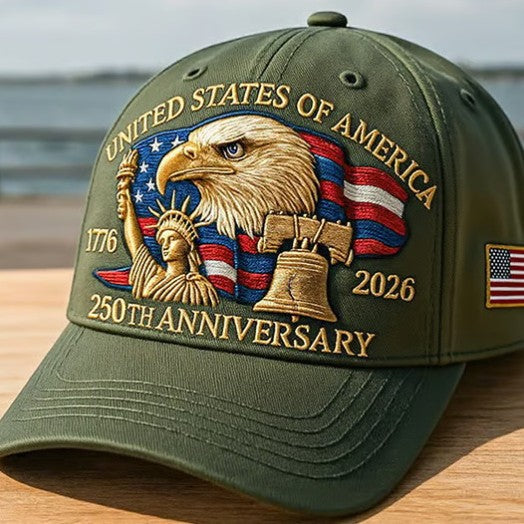 Embroidered American Eagle Head Baseball Cap - America 250th Anniversary Commemorative Design - Cotton Blend Adjustable Snapback Hat For Men And Women by DERILUJA LLC