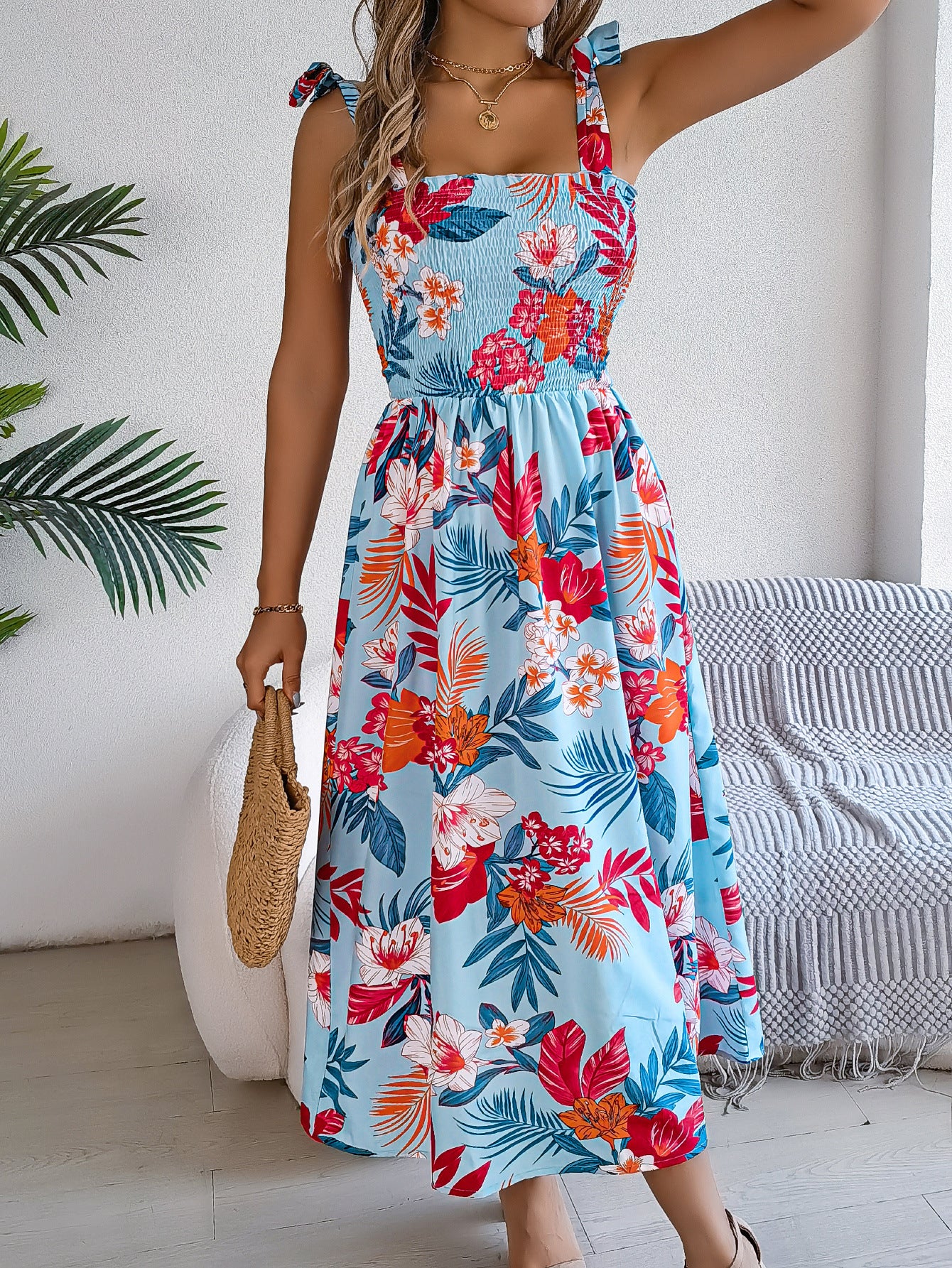 Flowers Print Suspender Corset Dress Ins Fashion Holiday Beach Long Dresses Summer Clothing For Women by DERILUJA LLC