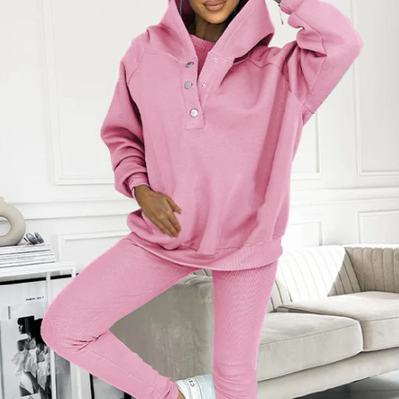 3pcs Women's Sports Suit Loose Hooded Pockets Sweatshirt And Vest And Slim Trousers by My Store