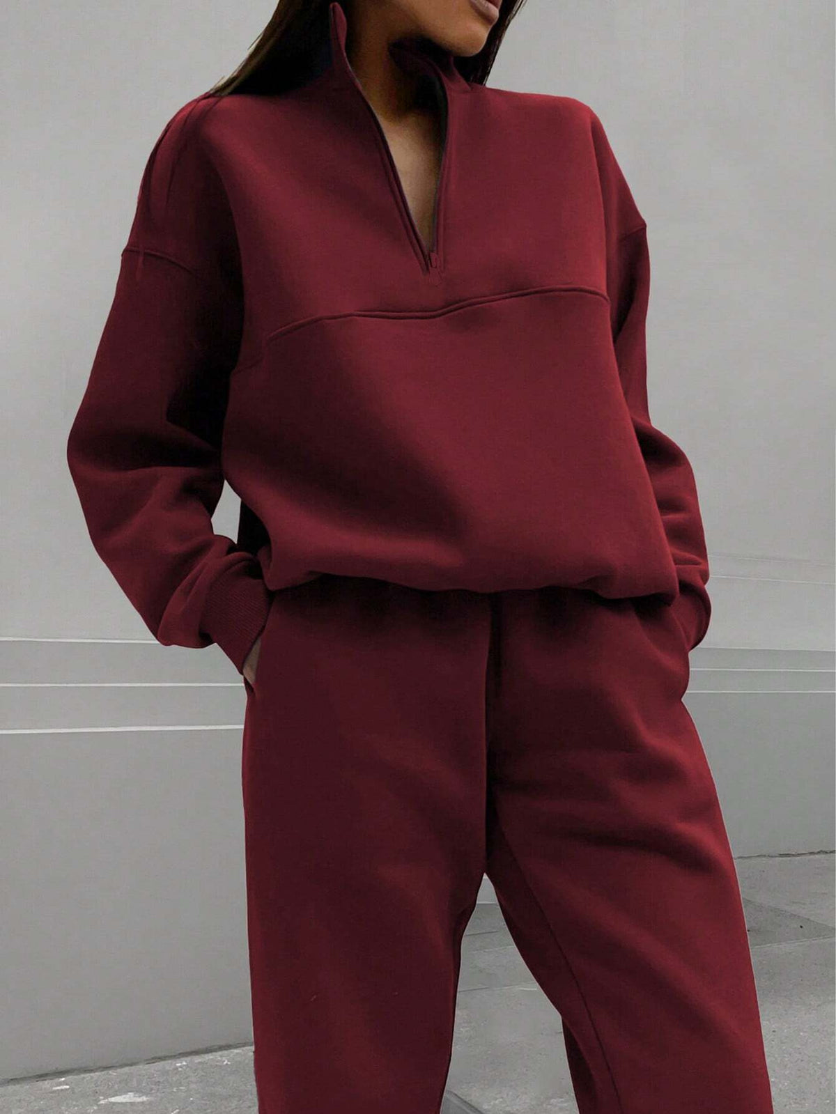 Long-sleeved Sports Sweatshirt Suit Fashion Stand-up Collar Zip-up Top And Elastic Band Trousers With Pocket Srping Fall Clothing For Women by DERILUJA LLC
