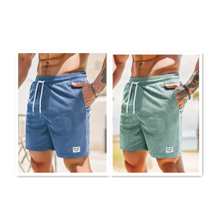 Lace-up Drawstring Shorts Summer Corduroy Sports Short Pants Mens Clothing by DERILUJA LLC