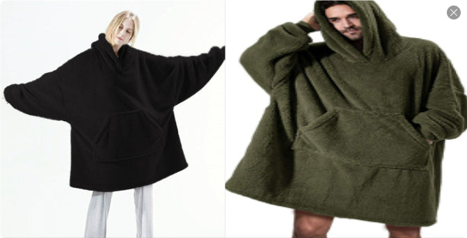 Hoodie Sweatshirt With Big Pocket Tops Sweater Comfortable Loose Double-Sided Fleece Thicker Wearable Blanket by DERILUJA LLC
