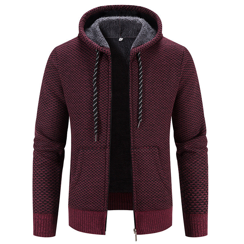 Winter Coat Zipper Closure Solid Color Long Sleeves Drawstring With Hat Keep Warm Casual Thicken Plush Sweater Coat For Daily by DERILUJA LLC