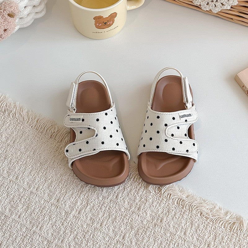2026 Summer New Kids Sandals, Soft Light Sole Girls Shoes, Fashion Polka Dot Hook & Loop Beach Shoes For Little Middle Big Kids by DERILUJA LLC