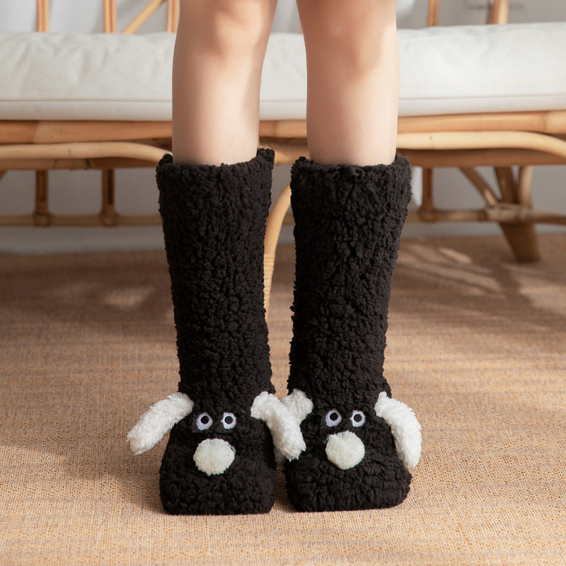 Cute Cartoon Dog Floor Socks Winter Warm Non-slip Plush Socks For Women by My Store