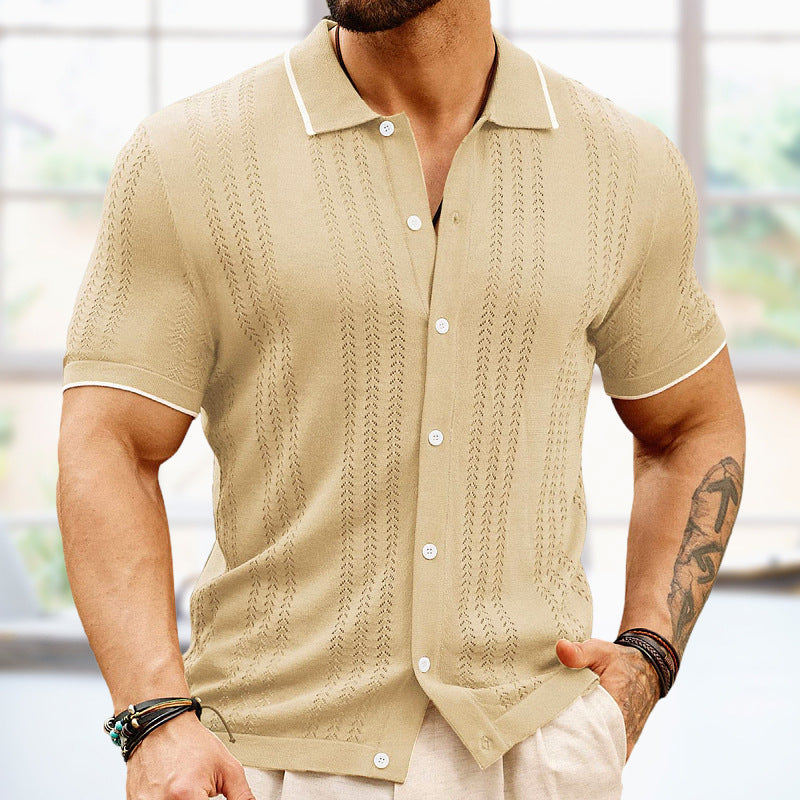 Short-sleeved Polo Shirt Summer Button Lapel Top Fashion Business Men's Clothing by DERILUJA LLC