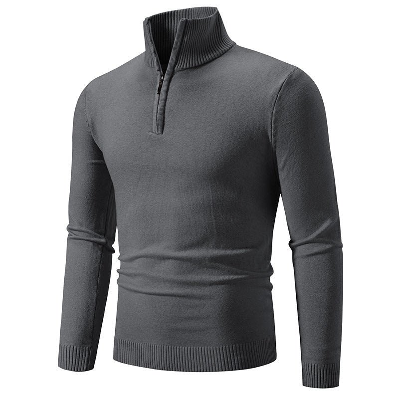 Zip-up Turtleneck Pullover Men's Long Sleeved Sweater by My Store