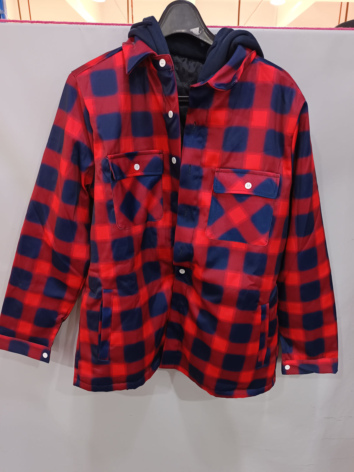 Men's Plaid Hooded Coat Winter Warm Button Zip-up Jacket Fashion Casual Thick Padded Long Sleeves Outerwear Clothing by DERILUJA LLC