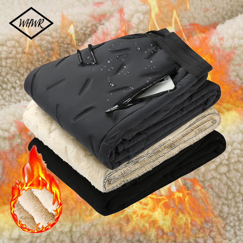 2PCS Ultra Warm Winter Pants – Black & Gray Plush Fleece Thermal Set