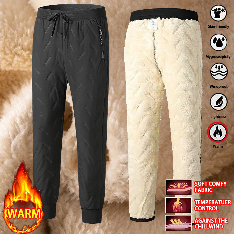 2PCS Ultra Warm Winter Pants – Black & Gray Plush Fleece Thermal Set