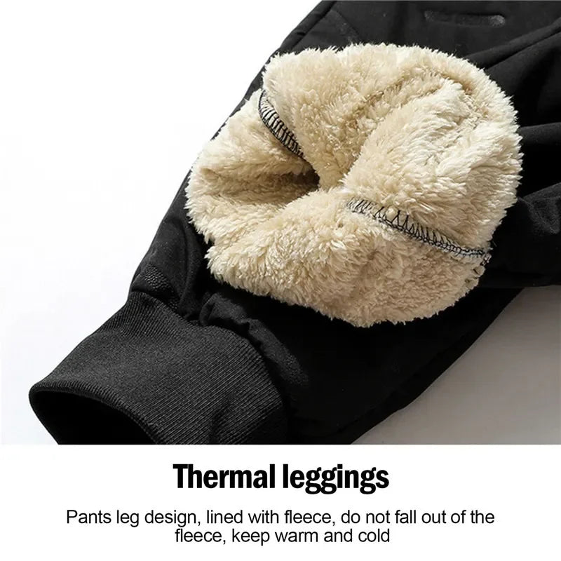 2PCS Ultra Warm Winter Pants – Black & Gray Plush Fleece Thermal Set